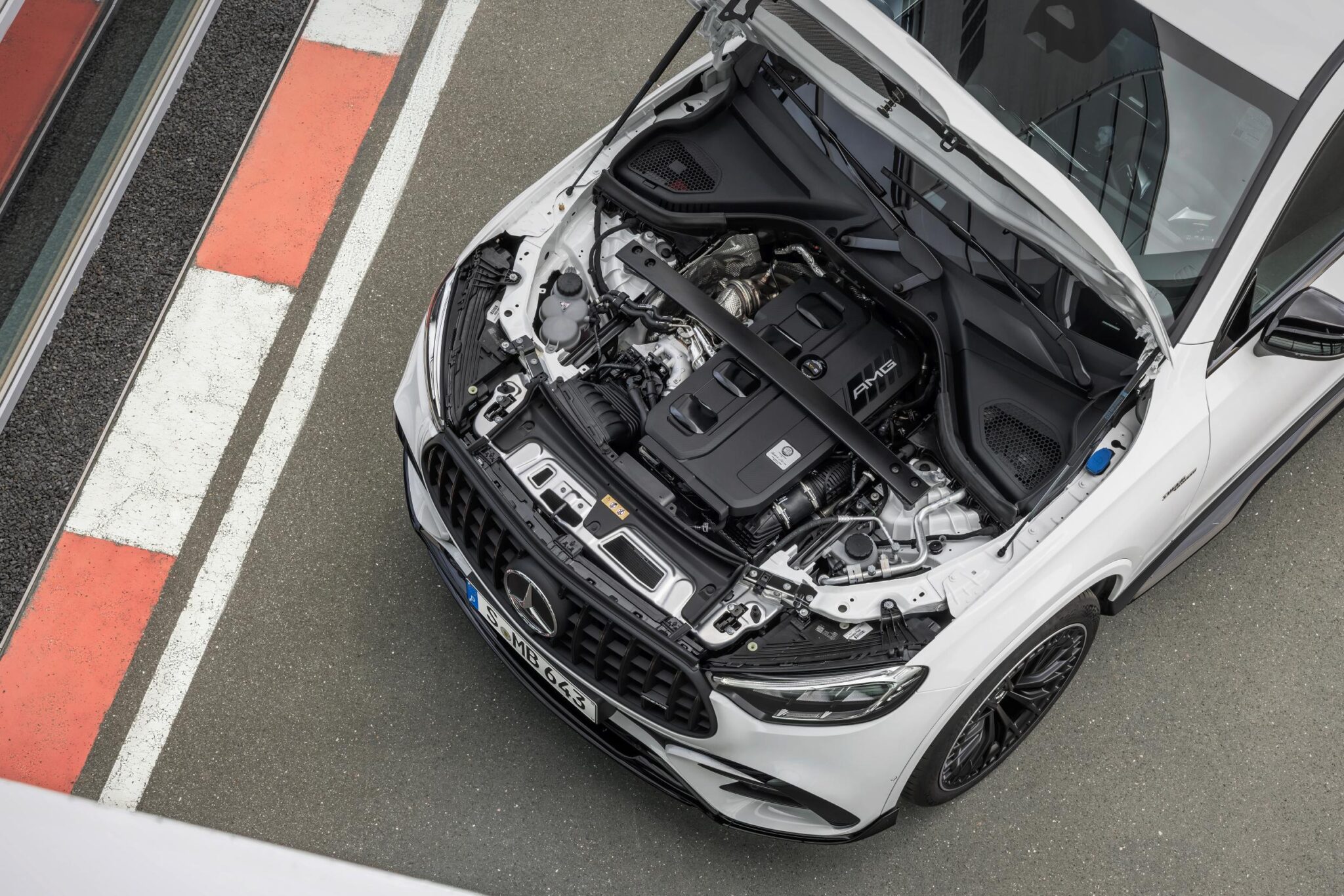 2025 Mercedes-AMG GLC Coupe under the hood.