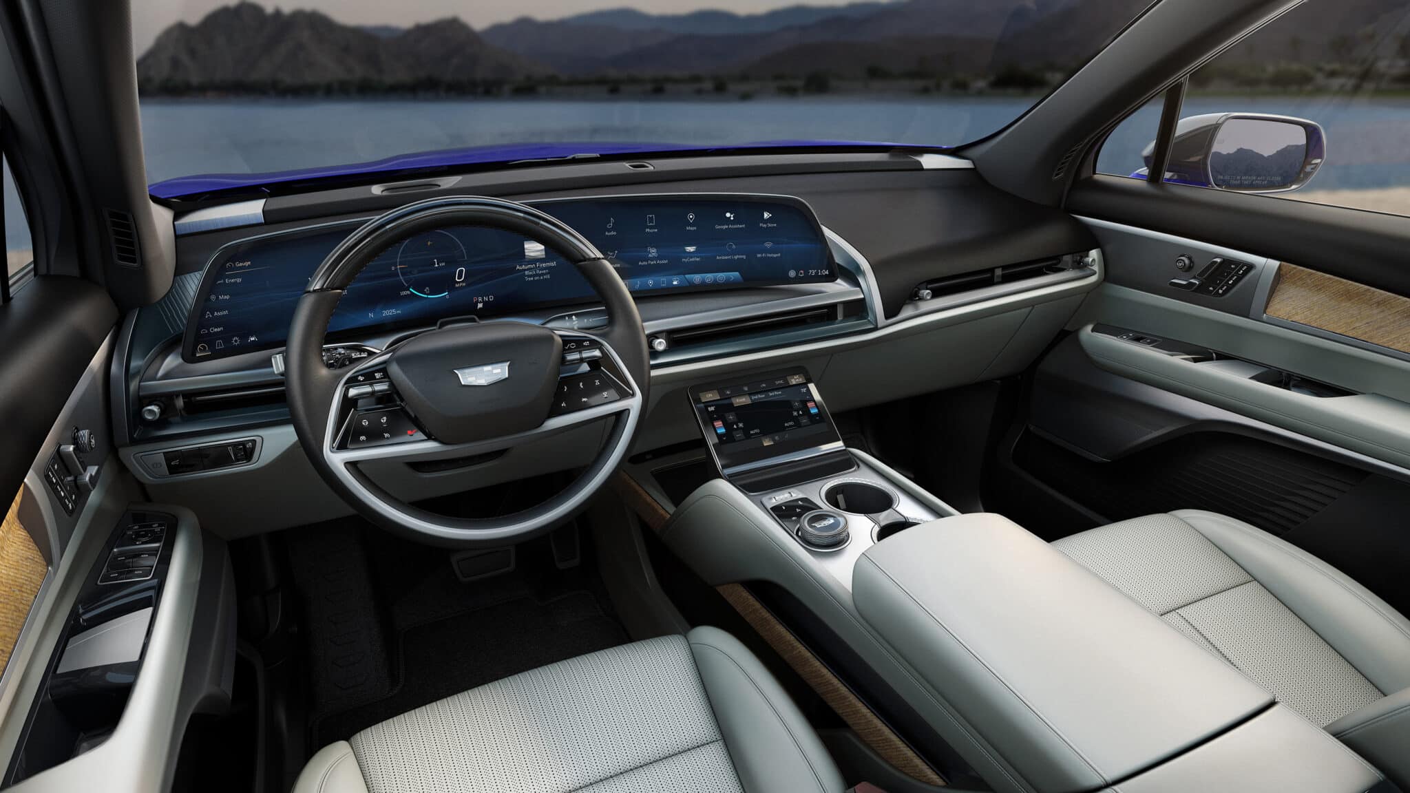 2026 Cadillac Vistiq interior layout in Sky Cool Gray.